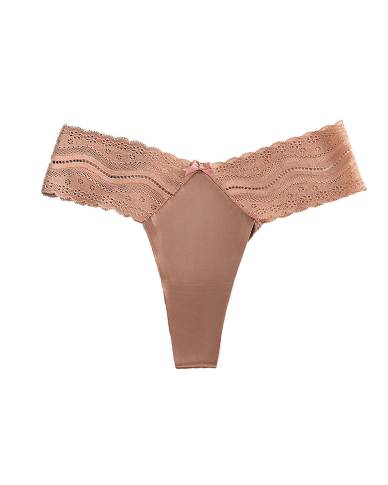 Low-Waist Seamless Sexy Lace Satin Stitching Briefs
