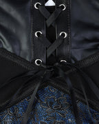 Retro Printed Mesh and PU Leather Cross-Strap Bow Bodysuit