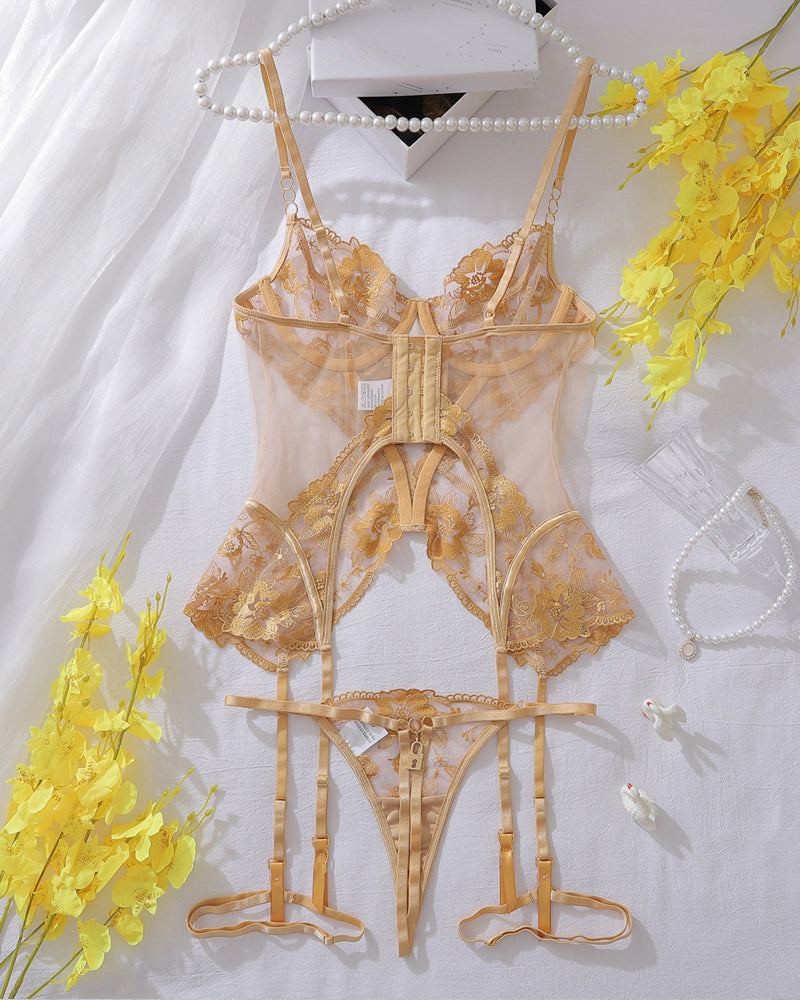 Sexy Mesh See-through Thin Lace Bra Set