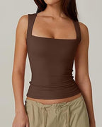 Square Neck Sleeveless Double-layer Tight Seamless Stretch Vest
