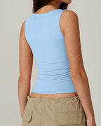 Square Neck Sleeveless Double-layer Tight Seamless Stretch Vest