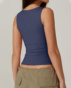 Square Neck Sleeveless Double-layer Tight Seamless Stretch Vest
