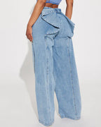 Washed Wide-leg Jeans With A Bow Design At The Back Waist