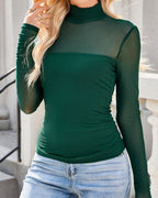 Women's High Neck Mesh Long Sleeve Bodysuit