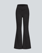 High-waisted Cross-pocket Stretch Flared Washed Casual Jeans