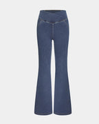 High-waisted Cross-pocket Stretch Flared Washed Casual Jeans