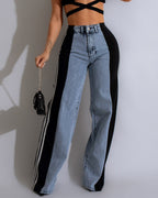Fashion Striped Colorblock Wide-leg Jeans