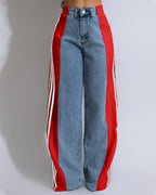 Fashion Striped Colorblock Wide-leg Jeans