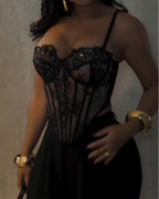 Sexy Diamond Lace Shaping Gathered Fishbone Tube Top