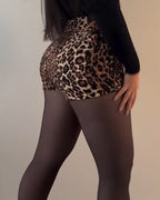 Fashion Houndstooth Leather Leopard Print Shorts
