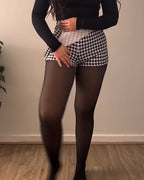 Fashion Houndstooth Leather Leopard Print Shorts