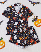 Halloween Print Lapel Short-Sleeved Shorts Homewear Set