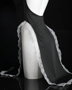 Halloween Sexy Nun Costume Role Play Hollow Slit Long Dress with Stockings Set