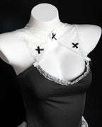 Halloween Sexy Nun Costume Role Play Hollow Slit Long Dress with Stockings Set
