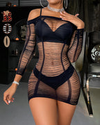 Halloween Cosplay Sexy Spider Web Hollow Long Sleeve Dress