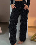 Multi-Pocket Diamond Casual Straight-Leg Jeans
