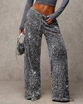 Women's Sequined Velvet Drawstring Loose Wide-Leg Straight Pants
