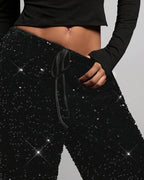 Women's Sequined Velvet Drawstring Loose Wide-Leg Straight Pants