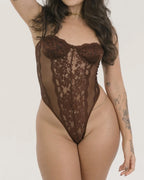 Lace Mesh Sheer Drawstring Back Bodysuit