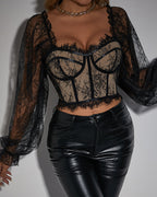 Lace Underwire Herringbone Long-sleeved Hook-eye Top