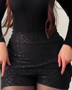 Stretch Shiny Bodycon Skirt with Built-in Shorts