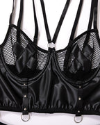 Sexy PU Leather Fishnet See-through Pajamas Set