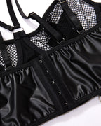 Sexy PU Leather Fishnet See-through Pajamas Set