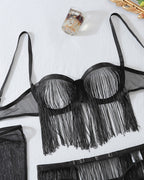 Sexy Lace See-through Tassel Hollow Underwear Set