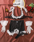 Sexy Maid Uniform See-through Mesh Gloves Choker Sexy Five-piece Set