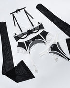 Sexy Heart Flower Lace Mesh Splicing Colorblock Fun Lingerie Set