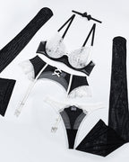 Sexy Heart Flower Lace Mesh Splicing Colorblock Fun Lingerie Set