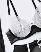 Sexy Heart Flower Lace Mesh Splicing Colorblock Fun Lingerie Set