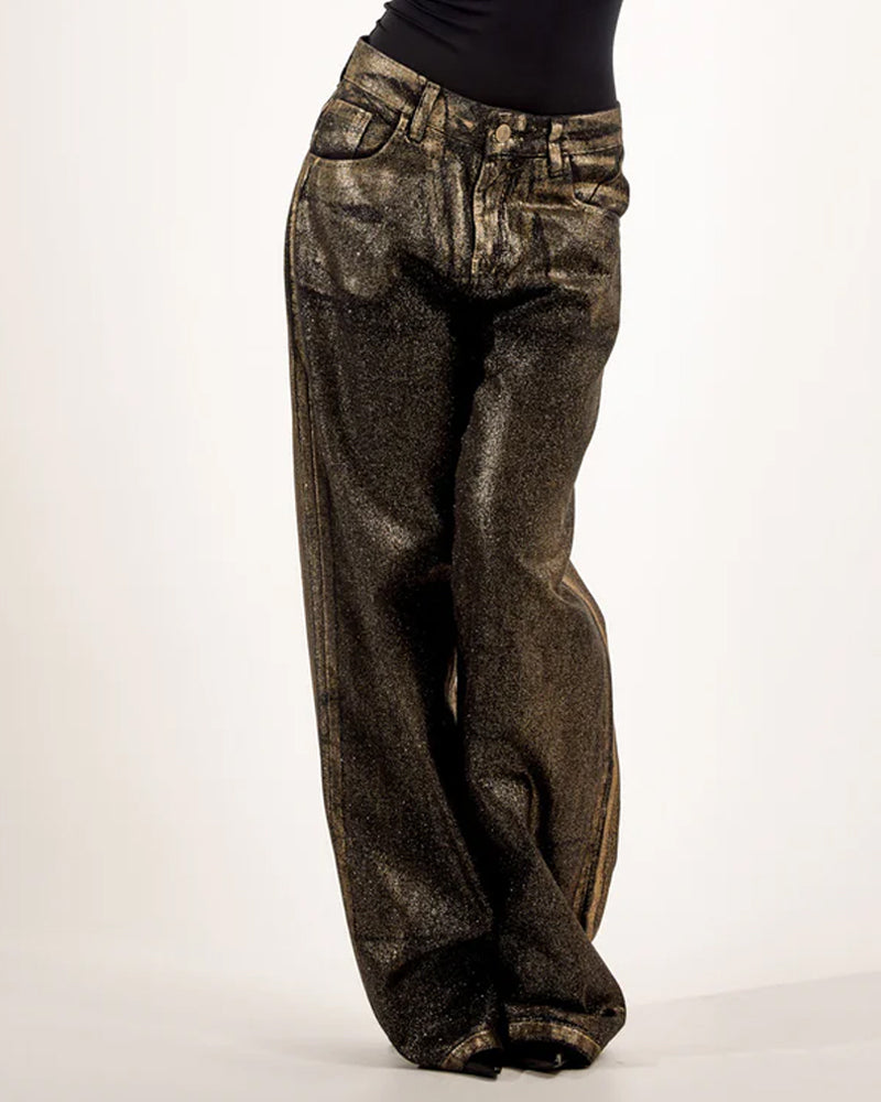 Shiny Casual Straight-leg Loose Jeans
