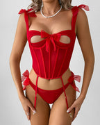 Sexy Comfortable See-through Bow Tie Fishbone Bra Set