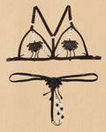 Women's Three-point Sexy Hollow Pearl Massage Underwear Set