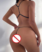 Women's Three-point Sexy Hollow Pearl Massage Underwear Set