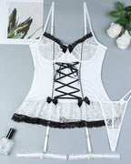 Sexy Lace Cross-strap Bowknot Colorblock Lingerie Set
