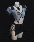 Sexy Policewoman Uniform Cosplay Hollow Perspective Pajamas