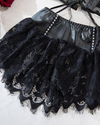 Sexy PU Leather Stitching Lace See-through Strappy Lingerie Set
