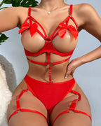 Sexy Women's Hollow Strap Bowknot Lingerie Set