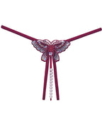 Sexy Sequin Butterfly Embroidered Open Crotch Massage Pearl Thong