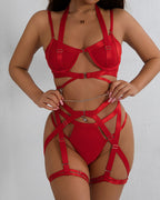 Sexy Body Shaping Webbing Cross Strap Lingerie Set