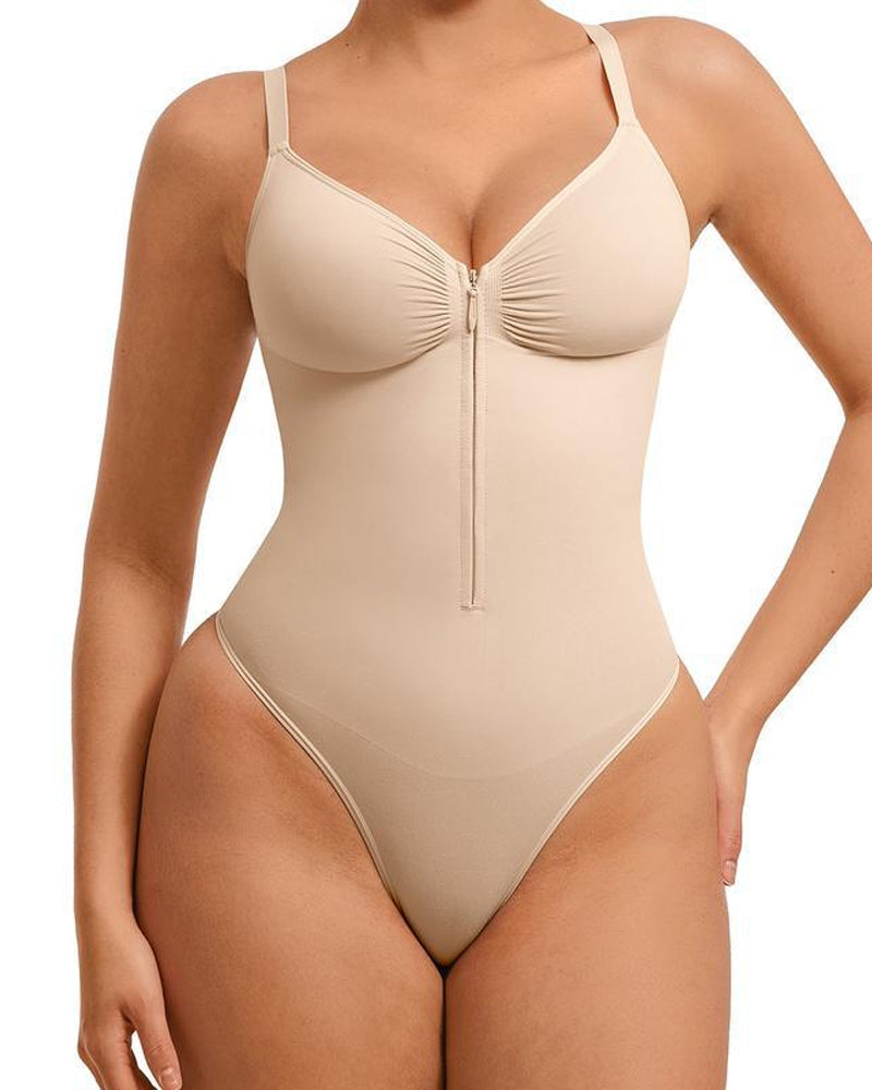 Women's Solid Color Tummy Tuck Seamless Zipper Body Shaper