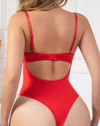 Retro Printed Mesh and PU Leather Cross-Strap Bow Bodysuit