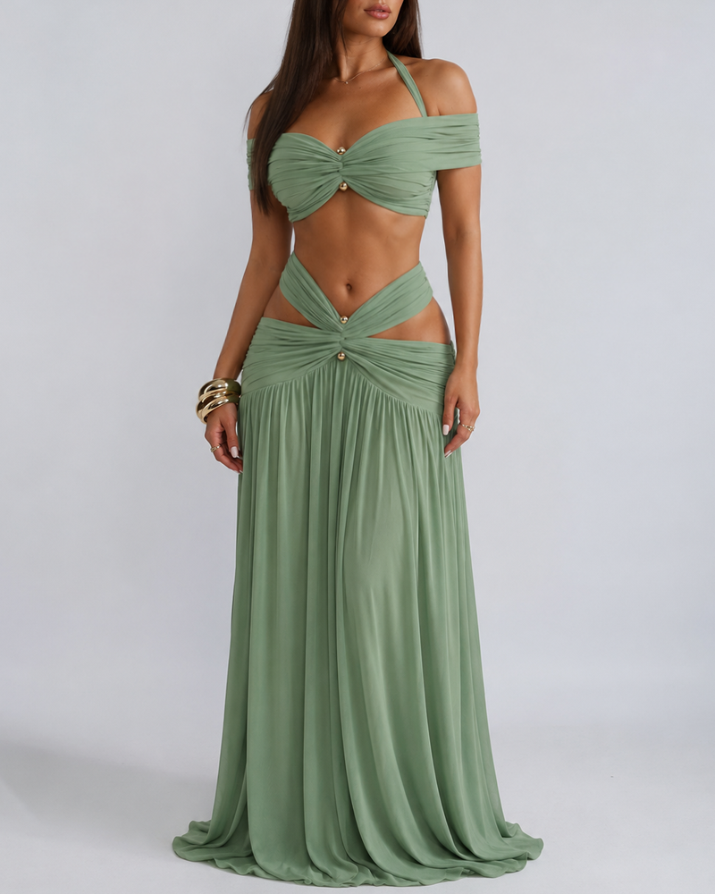 Sexy Halter Crop Top & Bodycon Maxi Skirt Set