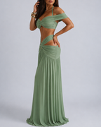 Sexy Halter Crop Top & Bodycon Maxi Skirt Set