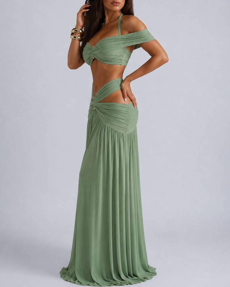 Sexy Halter Crop Top & Bodycon Maxi Skirt Set
