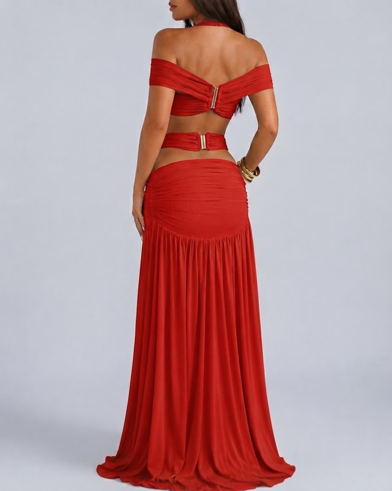 Sexy Halter Crop Top & Bodycon Maxi Skirt Set