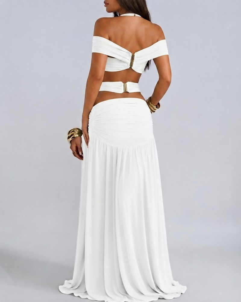 Sexy Halter Crop Top & Bodycon Maxi Skirt Set