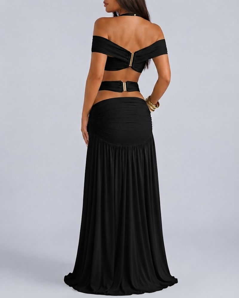 Sexy Halter Crop Top & Bodycon Maxi Skirt Set